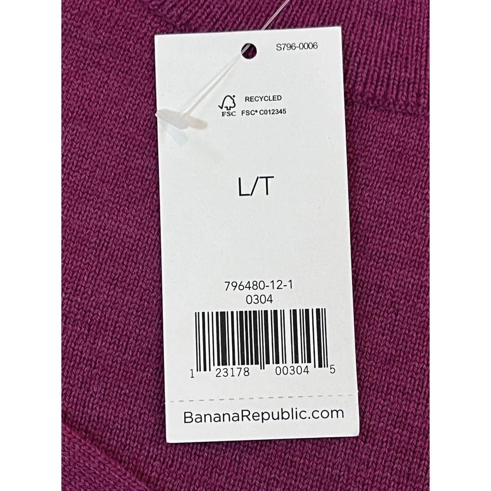 Banana Republic Italian Merino Wool Sweater Purple Mens LG Tall Crew Baruffa New
